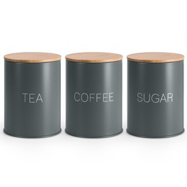 EHC Tea Sugar Coffee Canisters, Tea Sugar Coffee Containers Set of 3, Airtight Containers Jars, Grey