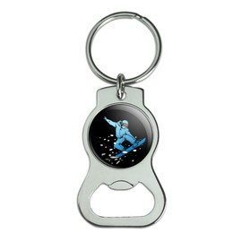 Snowboarder on Black Keychain with Bottle Cap Opener