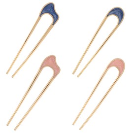 JEYORZY 4 Pieces U-shaped Hairpin French Style Hair Clip Tortoise Shell Hairpin Metal Hairpin Fork Sticks for Women Hair Styling Accessories