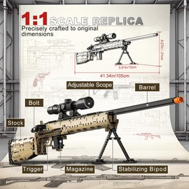 TPSOON M24 1:1 Shootable Building Blocks Gun Sets – 1380PCS, 1:1 DIY Sniper Model Guns, Army Toys for Adult Men Teens, Realistic Military Bricks Tactical Birthday for Kids Age8+