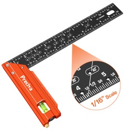Preciva 12” Carpenter Square Ruler - Aluminum Alloy Framing Square, Right Angle Ruler Metal Square with Edge Support, Multiple Angle Markings and Level Bubble