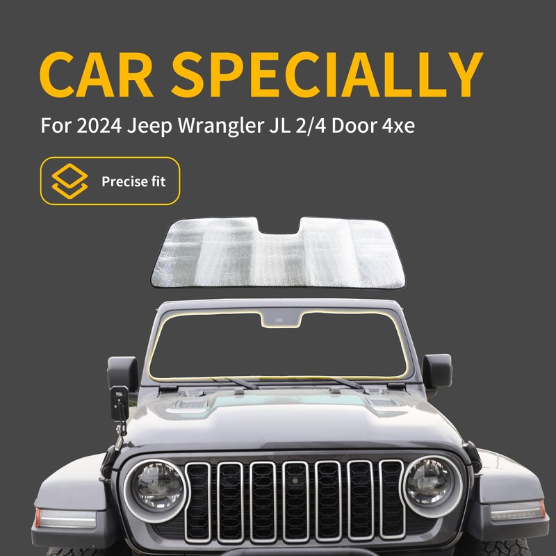 Windshield Sun Shade Compatible with 2024 Jeep Wrangler JL 2/4