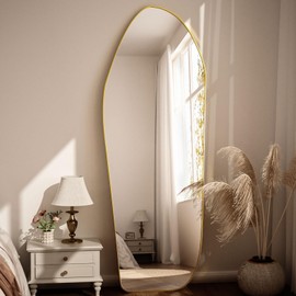 ZENOMIRRIS Full Length Floor Mirror - 67"x24" Aluminum Frame Irregular Mirror Diamond Shaped Standing Leaning Hanging for Bedroom Living Room Cloakroom Decor Large Mirror Gold