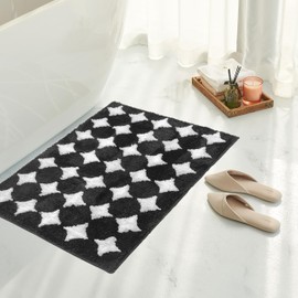 Tititex Luxury Black Rhombus Stars Bathroom Rug, 24"x36" Classic Extra Soft and Absorbent Microfiber Bath Rugs, Non-Slip Plush Shaggy Bath Carpet for Bathroom Floor