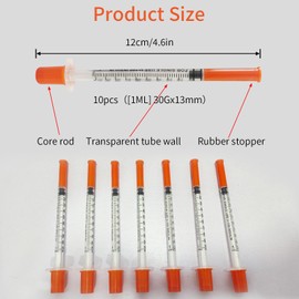 10 Pack 1ml Plastic Syringes with Needle, Dispensing Measuring Tool Purpose Individually Sealed Packaging, Multiple Uses Laboratory Accessories