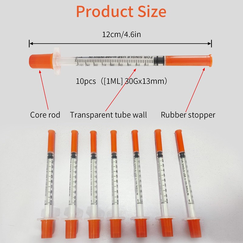10 Pack 1ml Plastic Syringes with Needle, Dispensing Measuring Tool