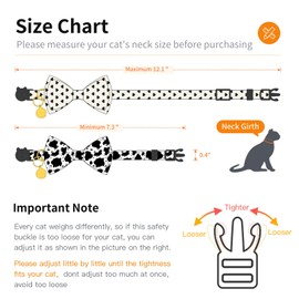 Gelwoo 2 Pack Cotton Cat Collar with Bow Tie and Bell for Male Female Cats,Soft Fancy Breakaway Kitty Kitten Collar with Green and Pink Dinosaur Patterned Design for Boy Girl Cats. (Cow&Heart)