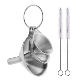 KALOLINNA Funnel Stainless Funnel Set of 5 3 Sizes Funnel Set Stainless Steel Small Funnel Wide Mouth Funnel Multifunctional Durable High Temperature Resistant Clamp Ring Funnel Strainer Easy to Clean Storage Pouring Utensils Cooking Tools Liquid Powder Transfer for Home Kitchen