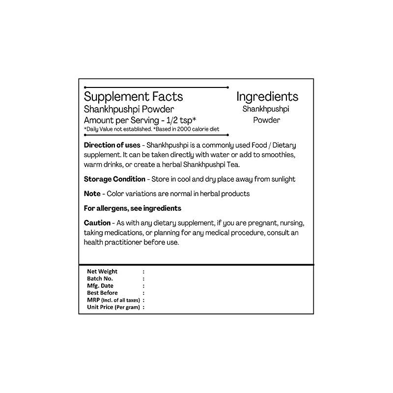 H&C Shankhpushpi Powder (Convolvulus pluricaulis) 227g / 0.5 Lb |