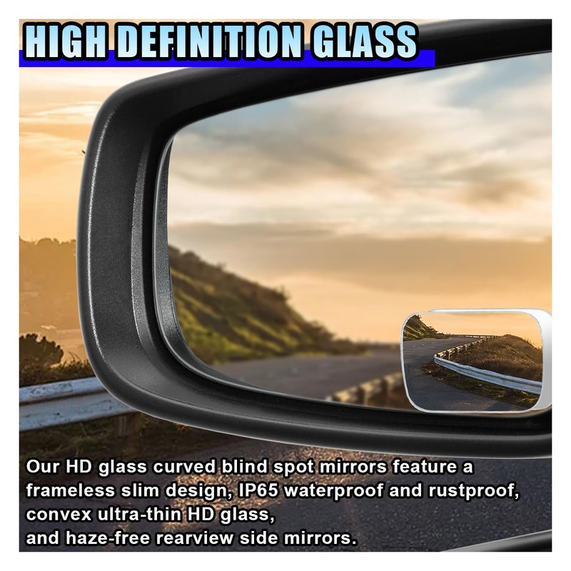 2PCS Blind Spot Car Mirror, HD Glass Rotate Adjustable Car