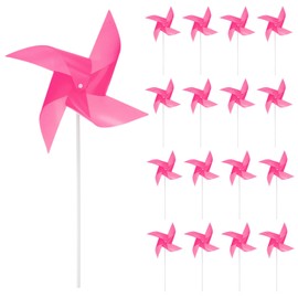 sourcing map 25pcs Windmills for the Yard Garden 15.7" x 9.1" 4 Leaves Pinwheels Wind Mills Spinners Windproof Waterproof Bird Devices with Stakes for Patio Decor, Pink
