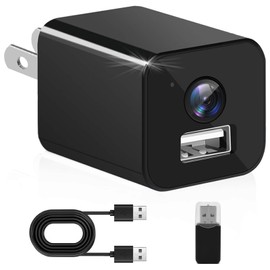 USB Charger Camera, 1080P HD Mini Security Cameras Small Nanny Cam with Motion Detection, Loop Recording for Home, No Audio, Non-WiFi