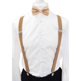 axy Men's Braces with Bow Tie - 4 Strong Clips X-Shape - Beige (braces width 2.5 cm)