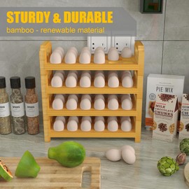 Bamboo Egg Holder & Storage - Stackable Large Capacity Organizer, Farmhouse Kitchen Countertop Display Rack for Chicken, Duck, Quail Eggs (2 layered 36 eggs)