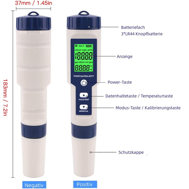 OPSLEA 5 in 1 TDS/EC/PH/Salt Content/Temperature Meter Digital Water Quality