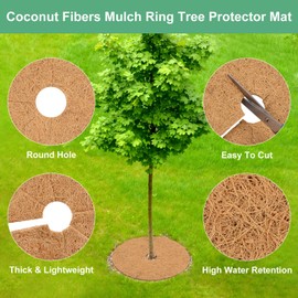 M METERXITY 4-Pack Coconut Fibers Mulch Ring Tree Protector Mat, 17.7 Inch Tree Ring Mulch Mat for Indoor Outdoor Plants/Landscaping/Tree Protection Ring Plant Pot Soil Cover [Coconut Brown]