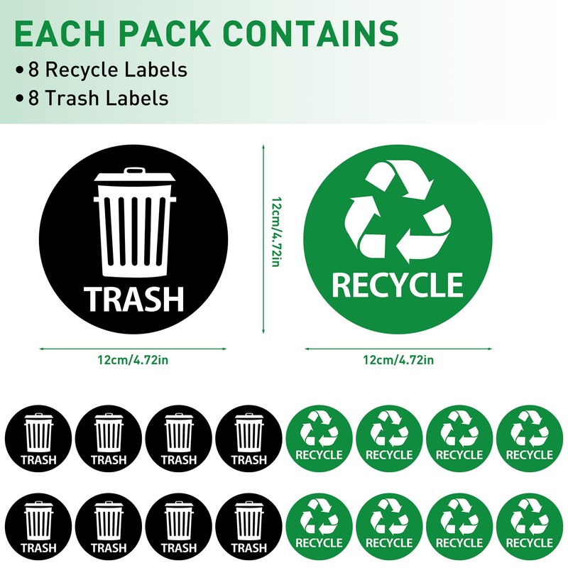 Bueake Pack of 16 Recycle Sticker for Trash Bins self