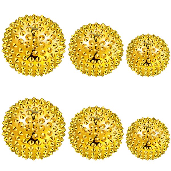 Pack of 6 Spiky Magnetic Massage Ball Hedgehog Magnetic Acupressure Balls Magnetic Hedgehog Ball Acupuncture Chinese Balls for Stress 32mm 47mm 56mm Diameter Pocket Size (Gold)