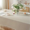 meioro Table Cloth Beige White Striped Tablecloth Tassels Cotton Linen