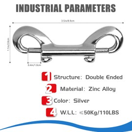 20 PCS Double Ended Snaps, 3.5 Inch Zinc Alloy Trigger Metal Clip, Silver Double Ended Snap Hooks for Pet Dog Leash, Water Bucket Hooks, Key Holder, Carabiner, Home, Farm, Other Indoor and Outdoor.