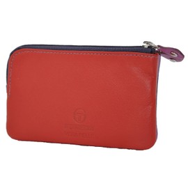 Sergio Tacchini Key Case Key Bag Genuine Leather with Zip, Double and Detachable with Press Stud, Coin Pocket, Multi-Colour, Modern Design, Unisex, plum