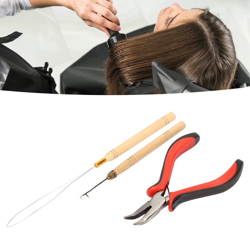Hair Extension Tool Kit with Silicone Rings Crochet Pulling Hook