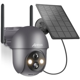 ANRAN 2K Security Camera Outdoor Wireless with 360° View, Solar Security Camera Outdoor with Smart Siren, Spotlights, Human Detection, 2-Way Audio, Color Night Vision, Work with Alexa, Q01 Grey