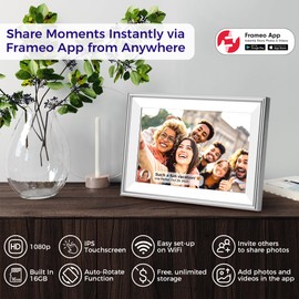 ELIME Digital Picture Frame - FRAMEO 10.1 Inch WiFi Digital Photo Frame with 16GB Storage, 1280x800 IPS Touch Screen, Auto-Rotate, Wall Mountable - Virtual Photo Frame (Platinum Silver, 10.1")