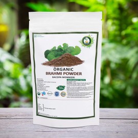 R V Essential Organic Brahmi Powder 200gm/ 7.05oz/ 0.44lb- Bacopa Monnieri Brahmi Leaf Powder For Hair USDA Organic Certified Ayurvedic Herbal Supplement in Resealable and Reusable Zip Lock Pouch