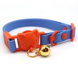 PICKLE WICKLE PET - Breakaway Safety Waterproof Cat Collar - PVC Coated Nylon - Quick-Release Clasp - Lightweight - Soft & Comfortable - Wildlife Bell - 23cm-33cm Adjustable Fit (Blue/Orange)