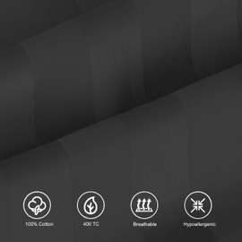 100% Egyptian Cotton Standard Pillow Protectors Set of 4, 400 Thread Count Sateen Weave Cooling Pillowcase, Easy Care Zippered Style Pillow Covers (4 Pack, Stripe-Black, Standard)