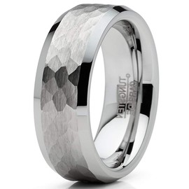 Metal Masters Co. Mens Tungsten Ring Hammered Wedding Band Silvertone Comfort-fit 8MM 7.5