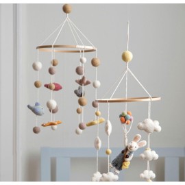 Handmade & Fairtrade Certified | Gry & Sif | Stylish Danish Design x Nepali Artisan | Mobile Baby with Sea Creatures, Felt Fish for Baby Bed Playpen Changing Table Baby Room