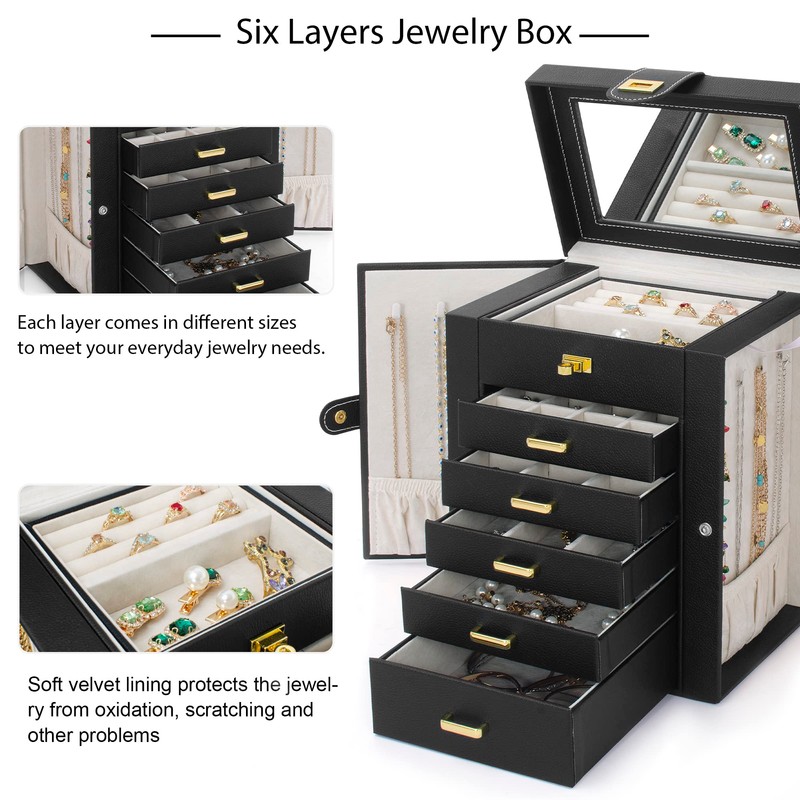 AKOZLIN Jewelry Box Organizer Functional Leather Jewelry Storage Case for