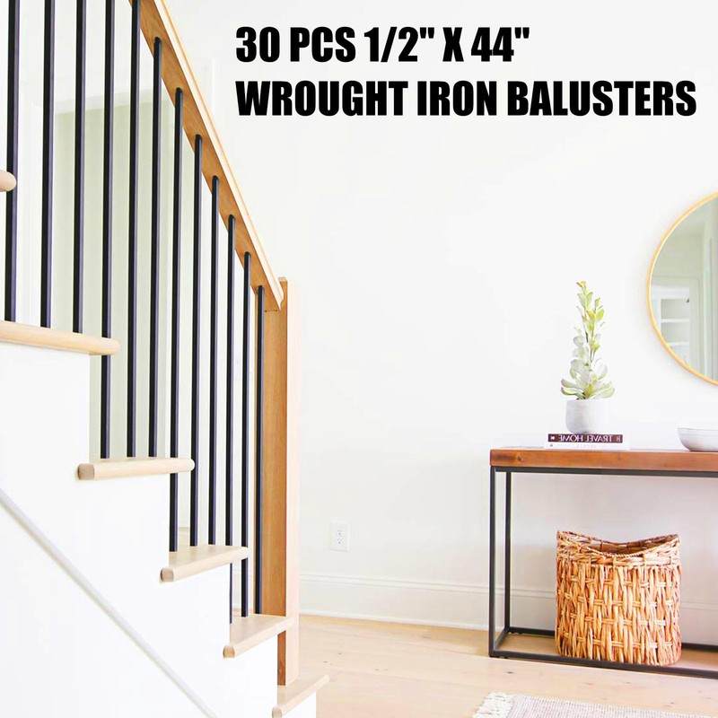 30 Pack 44'' Wrought Iron Balusters, Hollow Straight Bar Metal