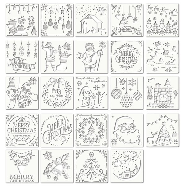 24 Pieces Christmas Stencils Template Reusable Plastic Craft Painting Stencils