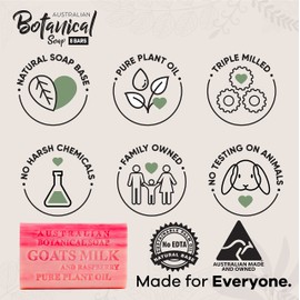 Australian Botanical Soap, Goats Milk with Raspberry 6.6 oz (187g) Natural Ingredient Soap Bars | All Skin Types | Shea Butter Enriched - Pack of 8