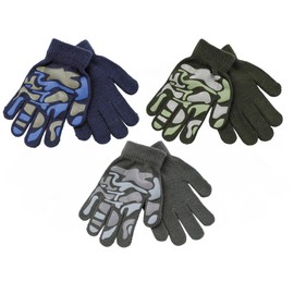 Thingimijigs 3 Pairs Boys Knitted Thermal Camo Patterned Gripper Stretch Gloves - MULTI