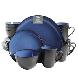 Gibson Elite Soho Lounge Round Reactive Glaze Stoneware Dinnerware Set, Service for 4 (16pc), Blue, Soho Round.