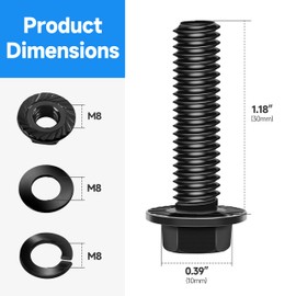 Marysino (10Sets) M8 Bolt x 30mm Flanged Hex Head Bolts, External Flange Hex Drive M8 Screws, Class 10.9 Black Zinc Plated Alloy Steel Metric M8x1.25 Bolts Kit