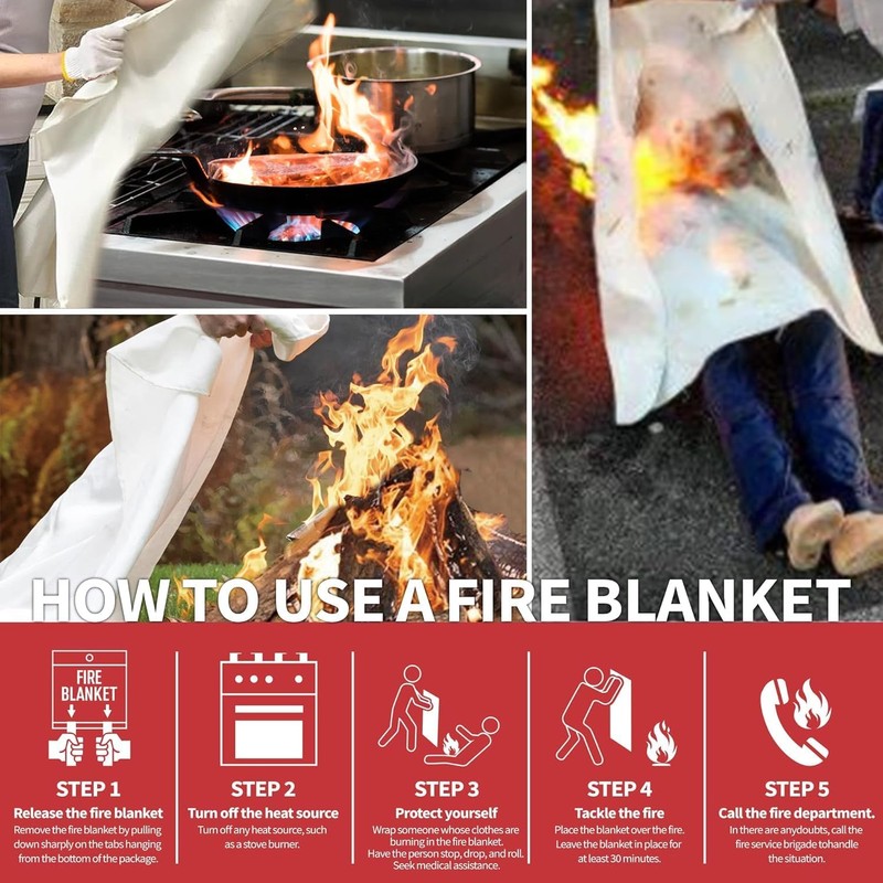 WUERLI Fire Blanket,47" x 71",Fiberglass Fire Blanket for Camping and