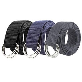 Gelante Canvas Web D Ring Belt Silver Buckle Military Style for men & women 1 or 3 pcs 2052-Black/Gray/Navy (L/XL)