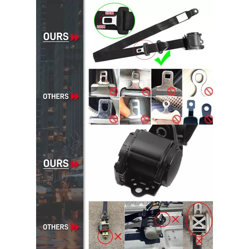 MGT Retractable 3 Point Safety Seat Belt Car Vehicle Adjustable