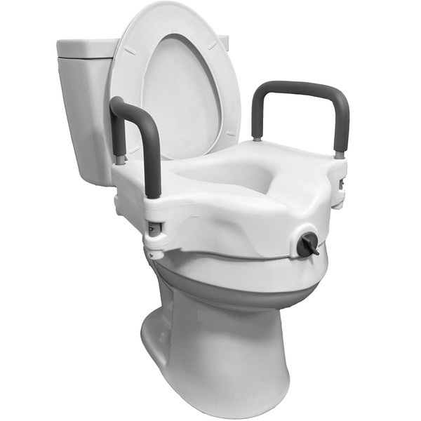 ProBasics E-Z Lock Raised Toilet Seat with Handles, 4.5" Toilet Seat Riser with Arms, Fits Most Elongated and Round Toilets, Handicap Toilet Seat with Handles, Handicap Toilet Seat