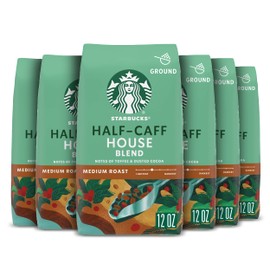 Starbucks Ground Coffee, Medium Roast Coffee, Half-Caff House Blend, 100% Arabica, 6 Bags (12 oz each)