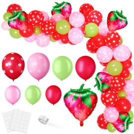 109 Pieces Strawberry Party Balloons Arch Garland 12 10 5 Inch Red Pink Green Latex Balloons Jumbo Strawberry Foil Balloons for Baby Shower Berry First Birthday Strawberry Party Decorations