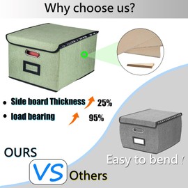 Desihum Collapsible File Organizer Box, filing Storage boxes for hanging files with lid, Linen Portable file folder box with handle, Decorative Document Storage Bin for Office/Home/School/Décor(Green)