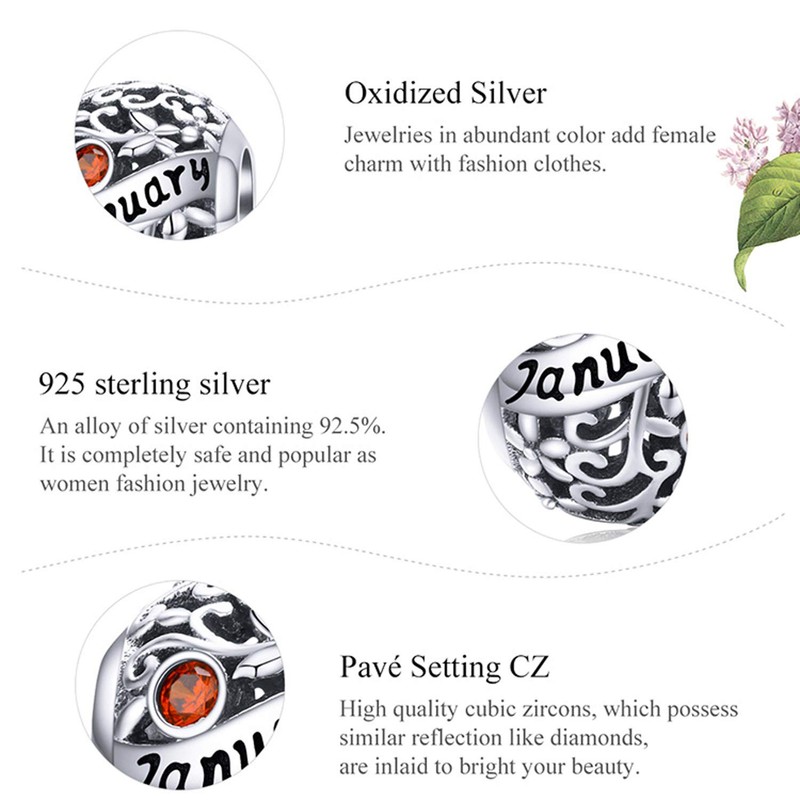 MUERDOU S925 Sterling Silver Birthstone Charm Fit Charms Bracelets and