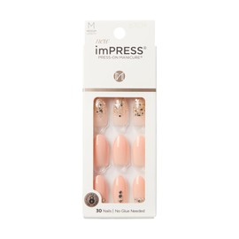 KISS imPRESS No Glue Press-On Nails Natural Color, Rhinestone Accents, Includes 30 Nails, Prep Pad, 1 Manicure Stick, 1 Mini File - Beloved