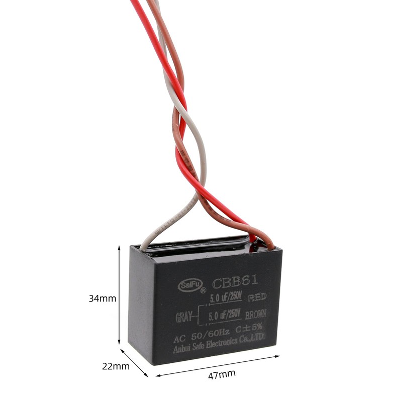 CBB61 5uf+5uf 3-Wire 250V AC Ceiling Fan Capacitor - 50/60